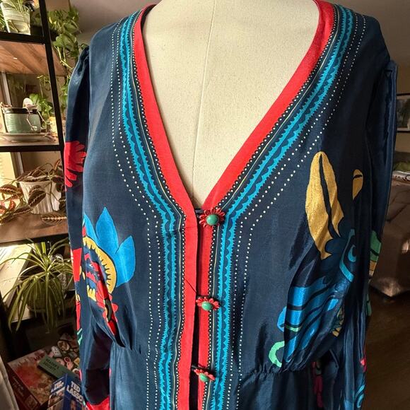 NWT FARM Rio Blue Vintage Forest Dress Printed Blue Silky Viscose Size XL - Picture 4 of 16